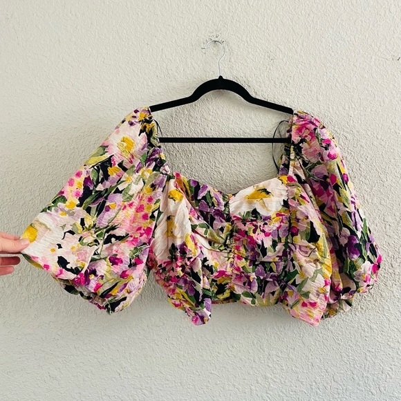 H&M Floral Puff Sleeve Crop Top - Picture 1 of 9